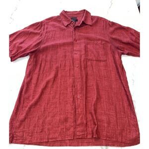 Marc Edwards Men Red Short Sleeve Button Down Washable Linen Shirt Size XL